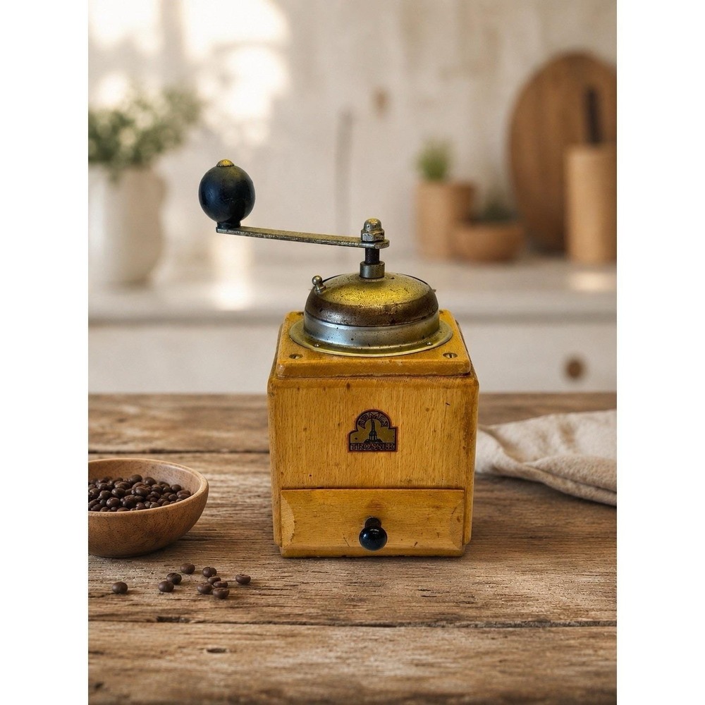 Vintage Manual Burr Coffee Grinder Armin Trosser Wood & Metal with Drawer